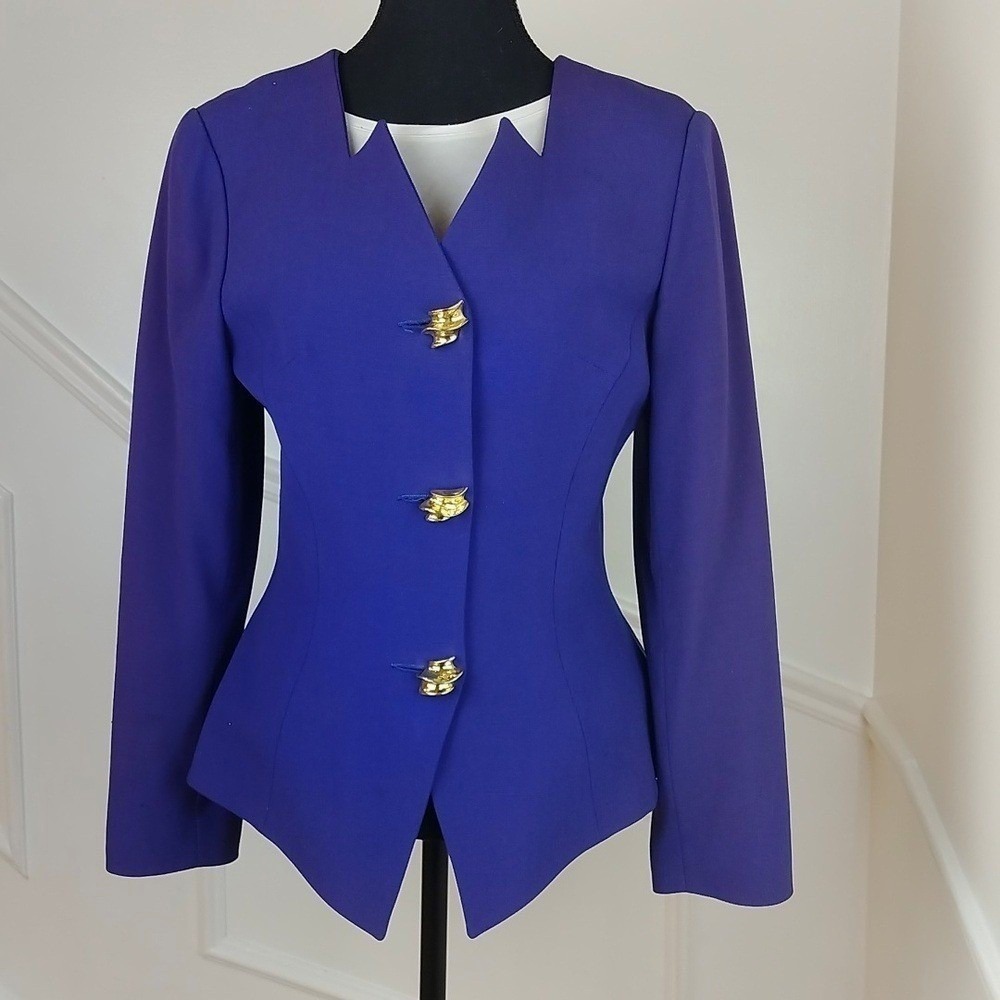 Vintage Claude Bert Paris Wool Sculptural Button Blazer Women 38 Purple French